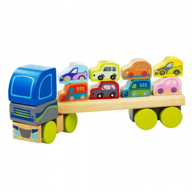 Cubika drvena igračka za decu Kamion sa autićima, 12 elemenata