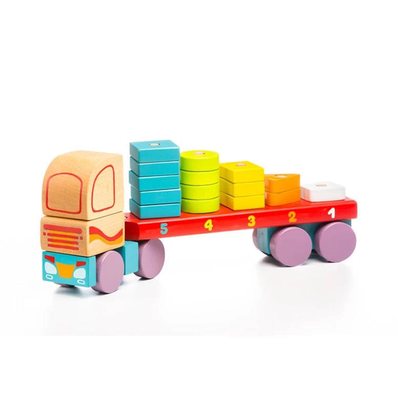 Cubika drvena igračka Kamion sa geometrijskim figurama, 19 elemenata