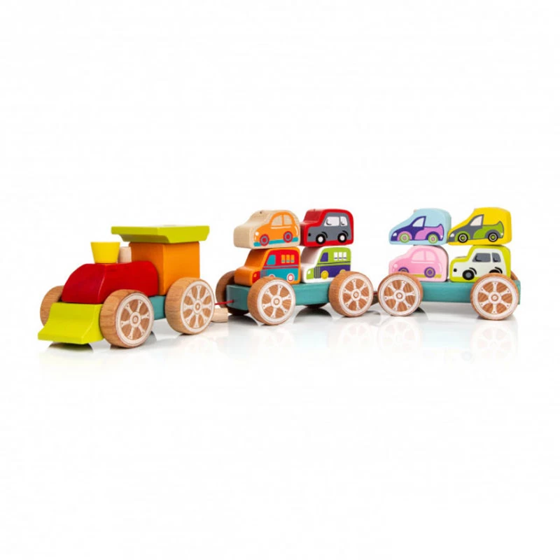 Cubika drvena igračka Vozić sa autićima, 14 elemenata