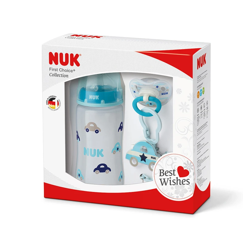 Nuk FC+ Starter Set za dečake - flašica, varalica i lančić