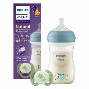 Avent set Natural Response flašica i varalica za bebe  Nighttime, 3-6 m