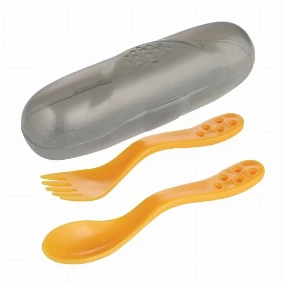 Canpol babies set za hranjenje - kašika i viljuška u kutiji Yellow, 12m+