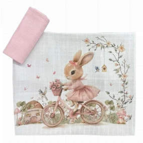 Deksi tetra pelena od muslina za bebe Zeka Roze, 80x80cm