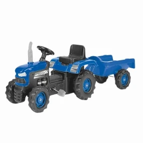 Dolu traktor za decu na pedale sa prikolicom, Plavi