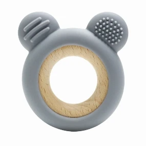 Lorelli drvena silikonska glodalica za bebe Bear, Natural Grey