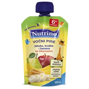 Nutrino voćni pire jabuka, kruška i banana sa žitaricama, 100g