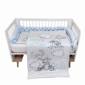 Textil komplet posteljina za krevetac 4u1 Plavi Zeka