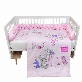 Textil komplet posteljina za krevetac 4u1 Roze Zeka