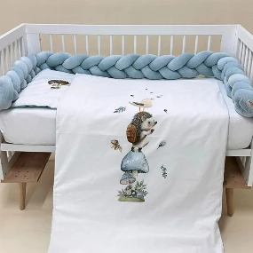 Textil komplet posteljina za krevetac 6u1 Jež Plava