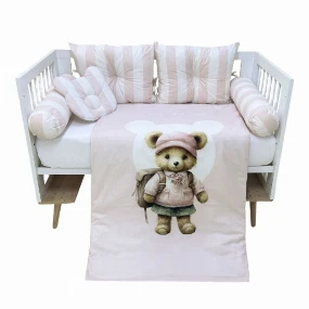 Textil komplet posteljina za krevetac 8u1 Teddy Roze