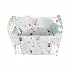Textil komplet posteljina za krevetac Retro Mede, Mint