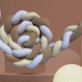 Textil šarena pletenica za krevetac Bež-Vanila-Bela