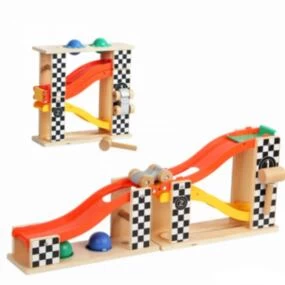 Top Bright drvena igračka Tobogan sa 2 trake, Čekić i loptice