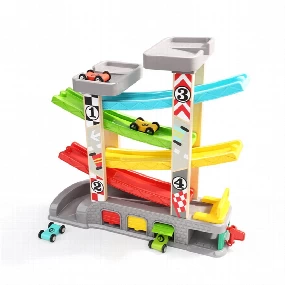 Top Bright drvena igračka Tobogan sa 4 trake i garažom